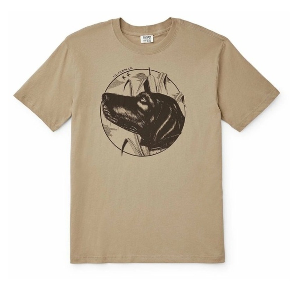 Filson Outfitter Mens Graphic‎ Short Sleeve T-Shirt Khaki Hunting Dog Lab Large